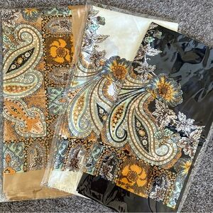 Paisley Floral Scarf Set in Black, Cream & Tan